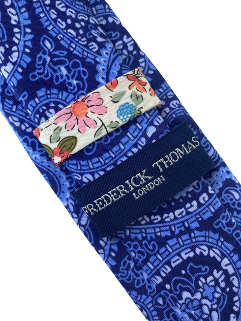 shades of dark & light blue paisley mens 100% cotton classic width tie